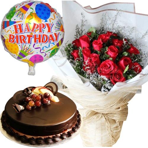 Red Roses, Chocolate Cake with Balloon product1429